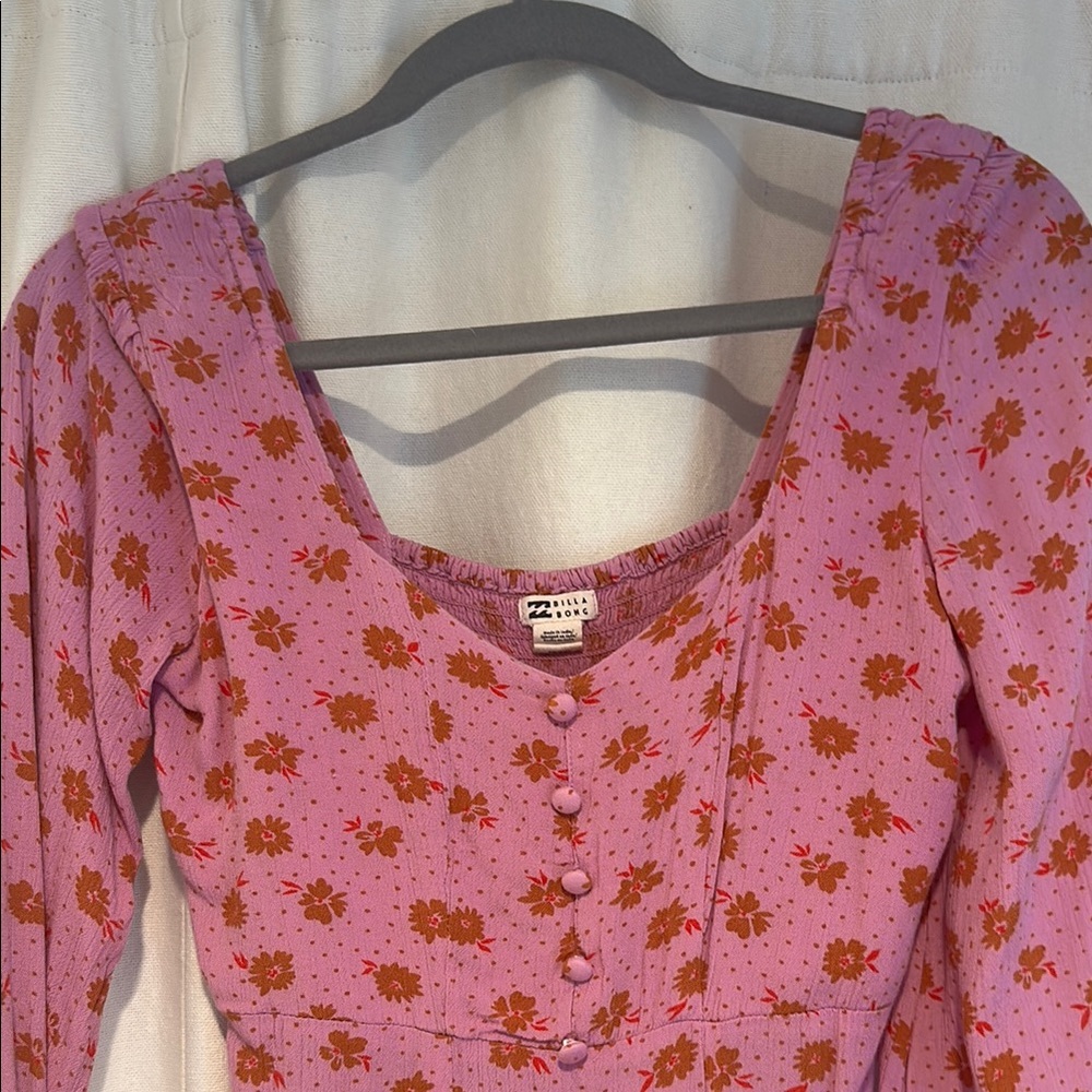 Billabong Pink Bishop Sleeve Mini Dress